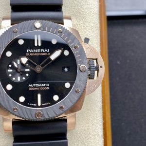 Panerai Luminor Super Clone Watch in Black & Rose Gold | 44mm 1109206475 - front view | Luminor